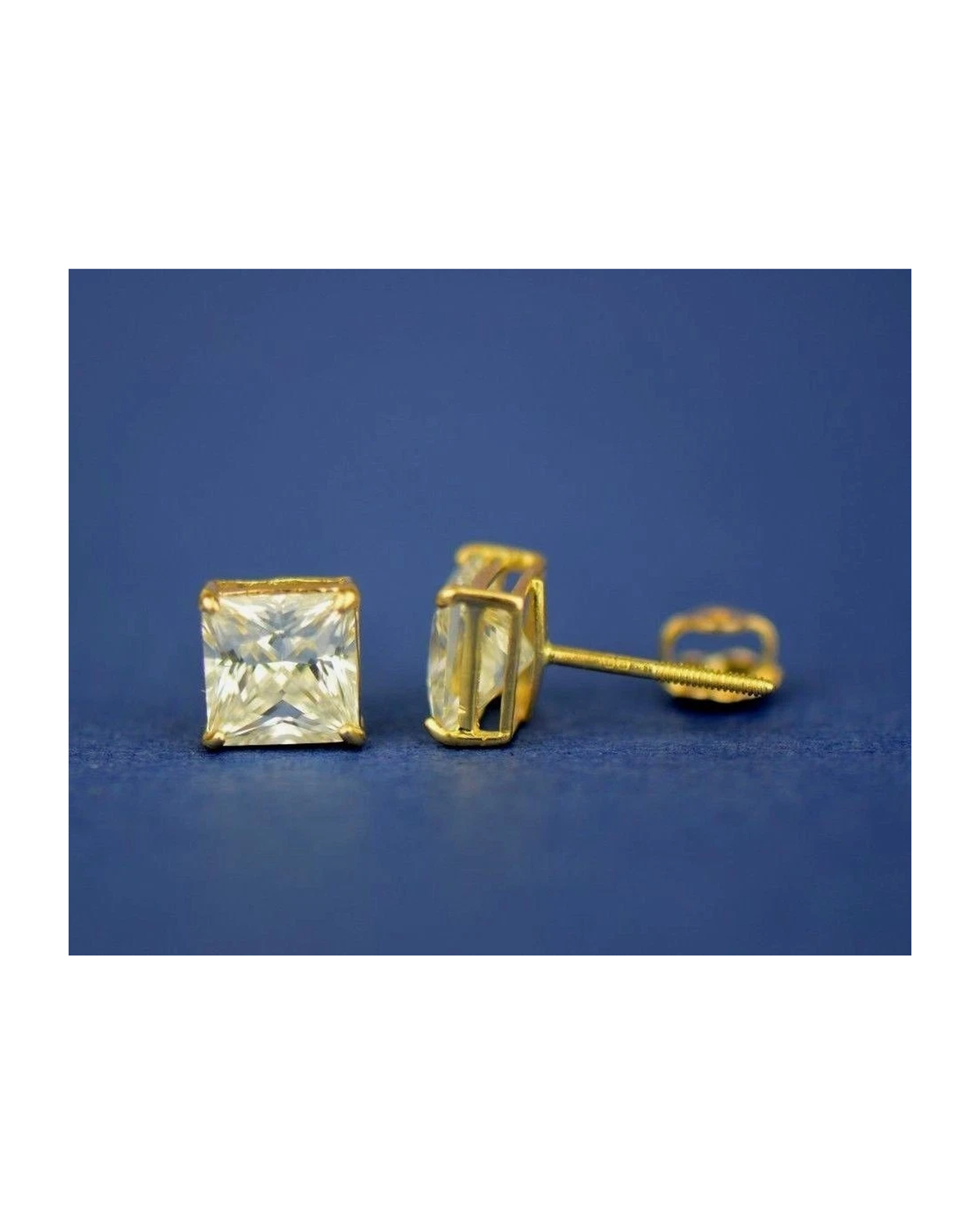 14K Yellow Gold Square CZ Stud Earrings with Screw Back - 3x3mm to 10x10mm