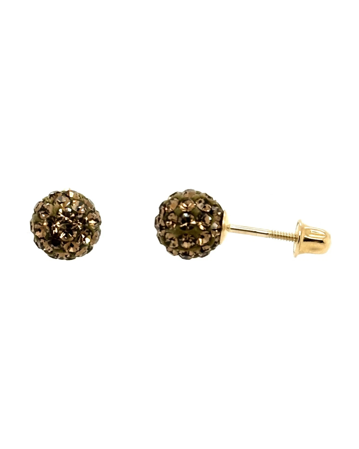 14K Yellow Gold Round Crystal Ball Stud Earrings with Screw Back - 10mm