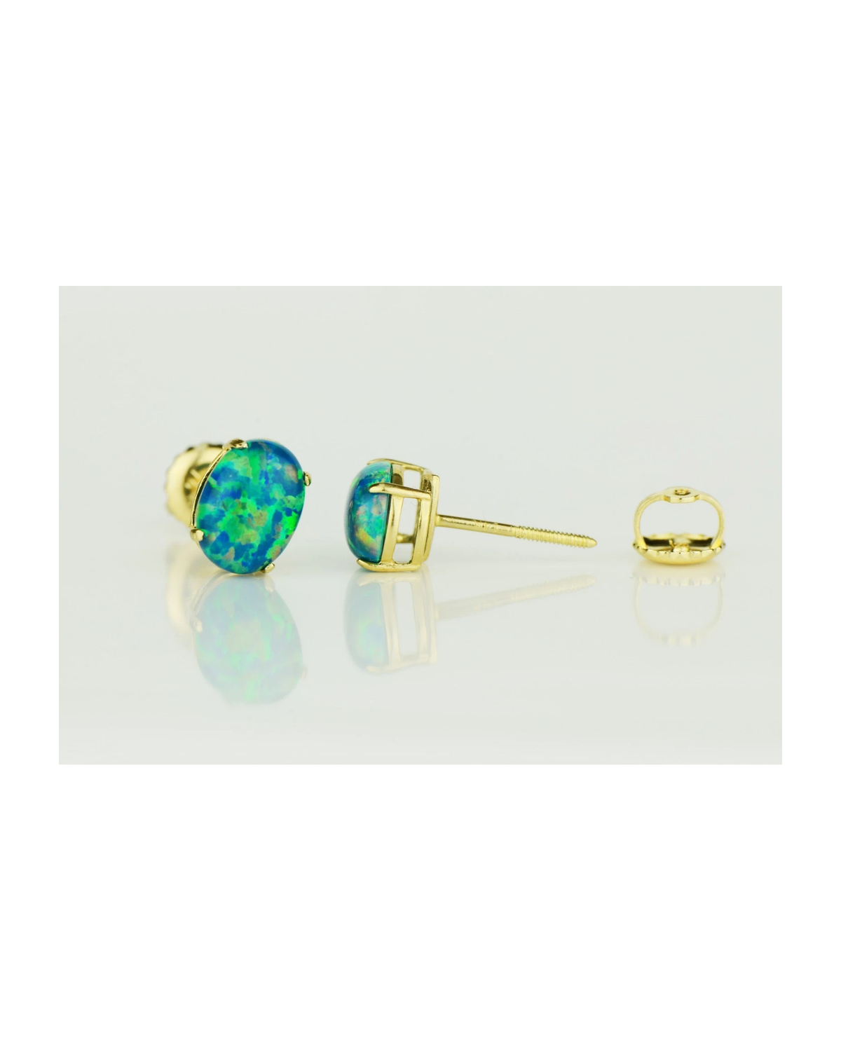 14K Yellow and White Gold Oval Opal Stud Earrings with Screw Back