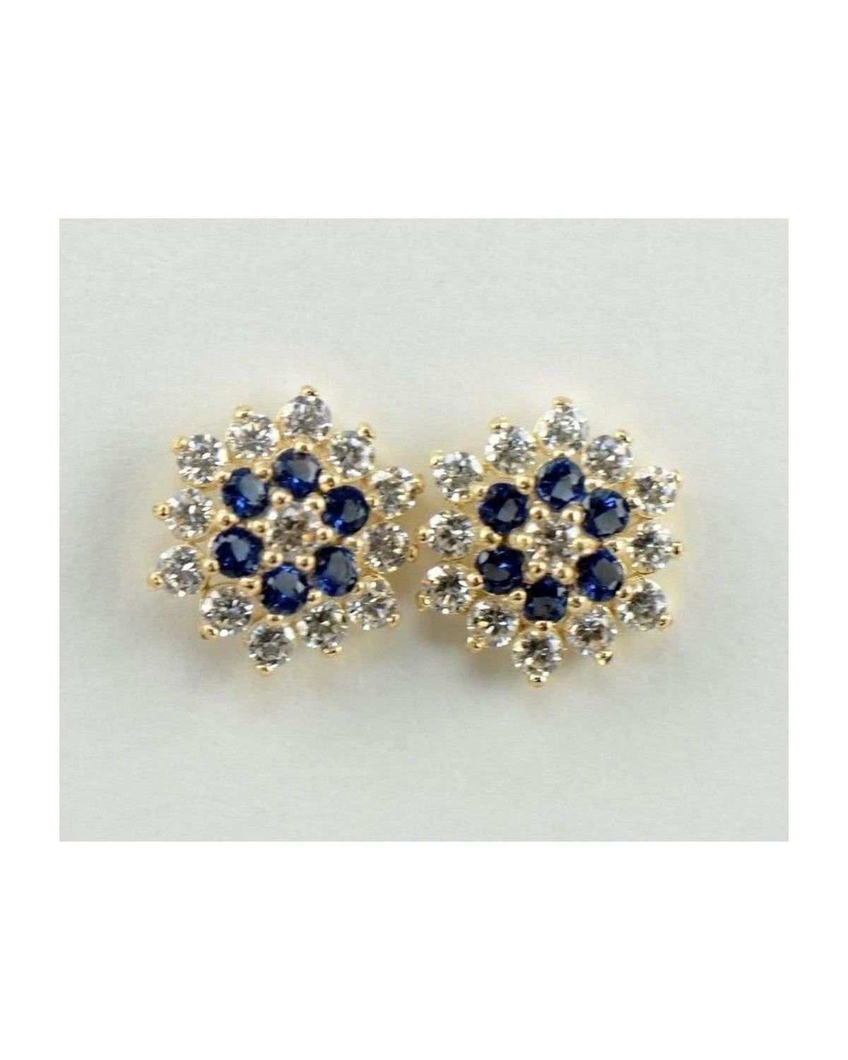 14K Yellow Gold Flower CZ Stud Earrings with Screw Back