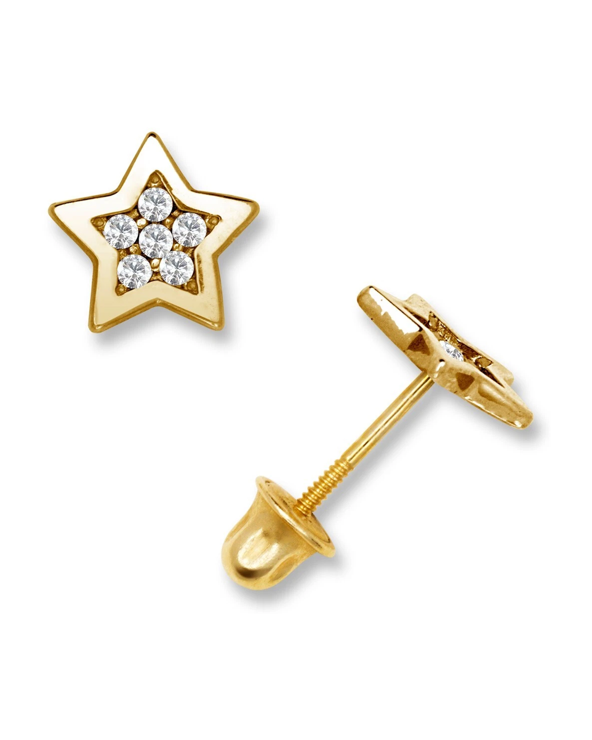 14K Yellow Gold Star CZ Stud Earrings with Screw Back