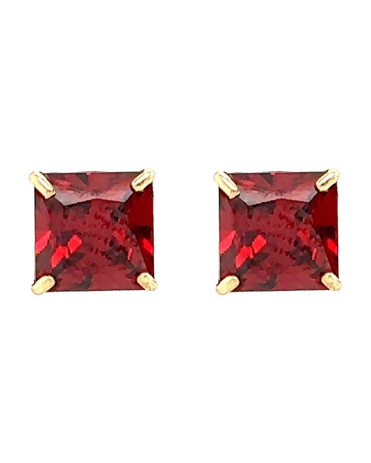 14K Yellow Gold Square Princess Cut CZ Birthstone Stud Earrings with Screw Back - 3mm to 7mm
