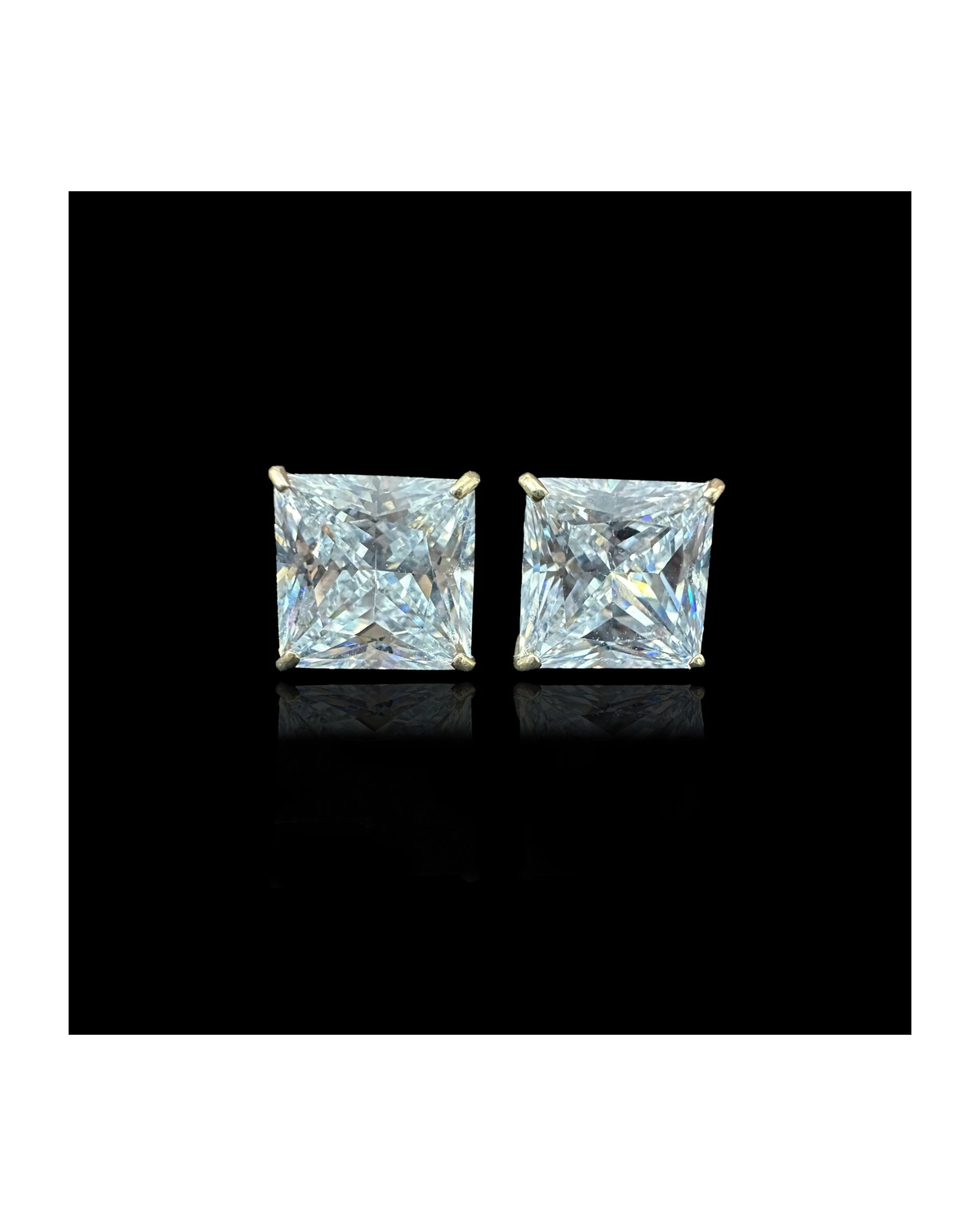 14K Yellow Gold Square CZ Stud Earrings with Screw Back - 3x3mm to 10x10mm