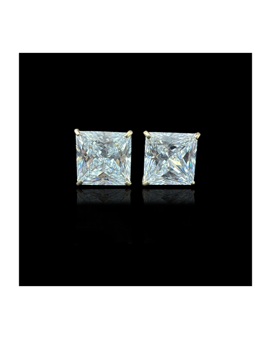 14K Yellow Gold Square CZ Stud Earrings with Screw Back - 3x3mm to 10x10mm