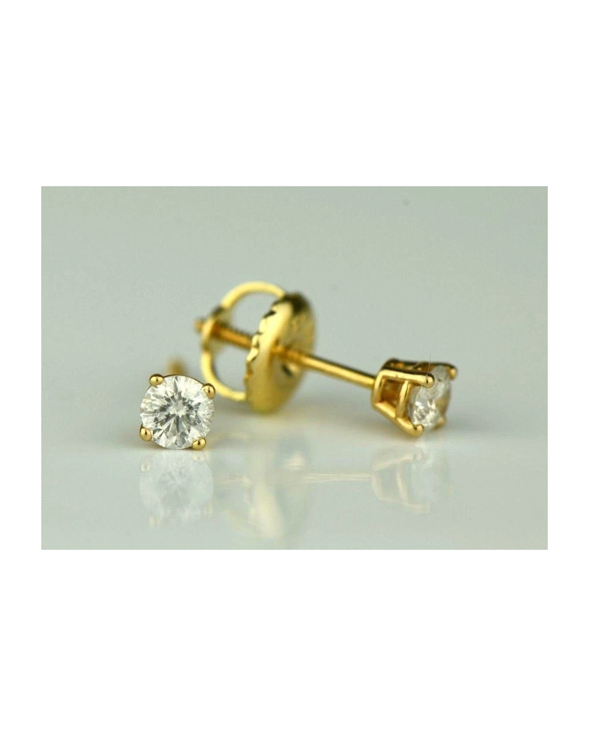 14K Yellow Gold Round Diamond Stud Earrings with Screw Back - 0.25 CT TW