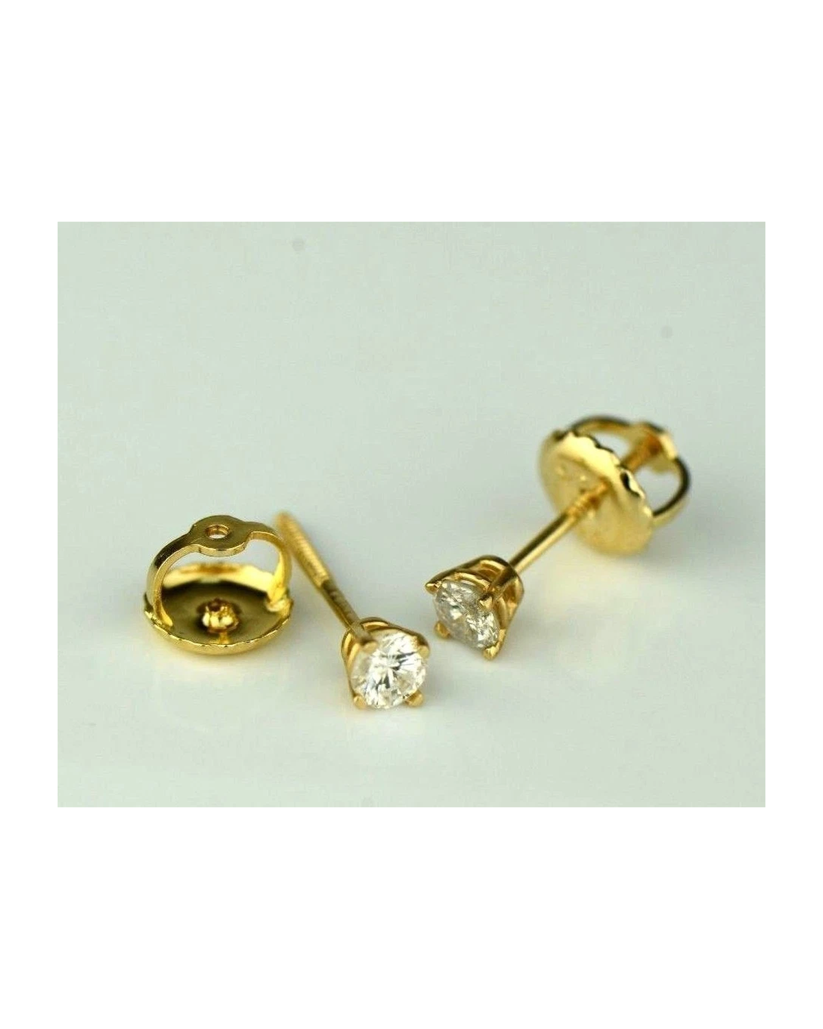 14K Yellow Gold Round Diamond Stud Earrings with Screw Back - 0.20 CT TW