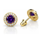 14K Yellow Gold Halo CZ Stud Earrings with Screw Back