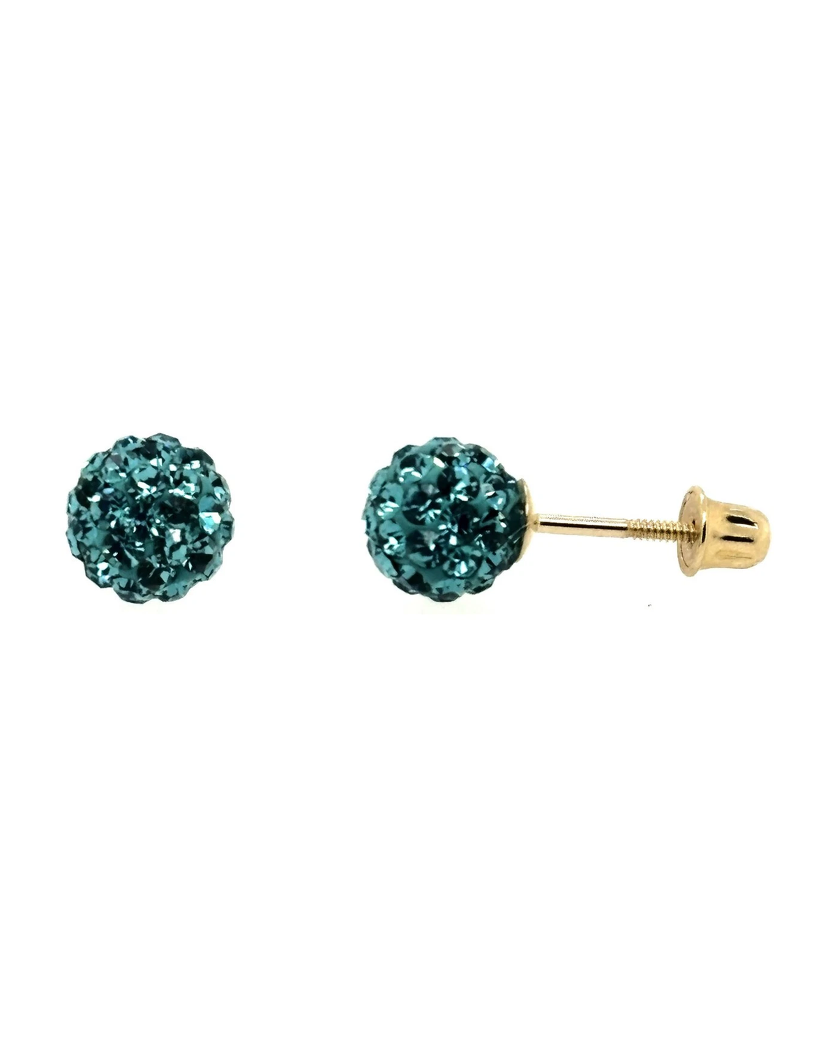 14K Yellow Gold Round Crystal Ball Stud Earrings with Screw Back - 10mm