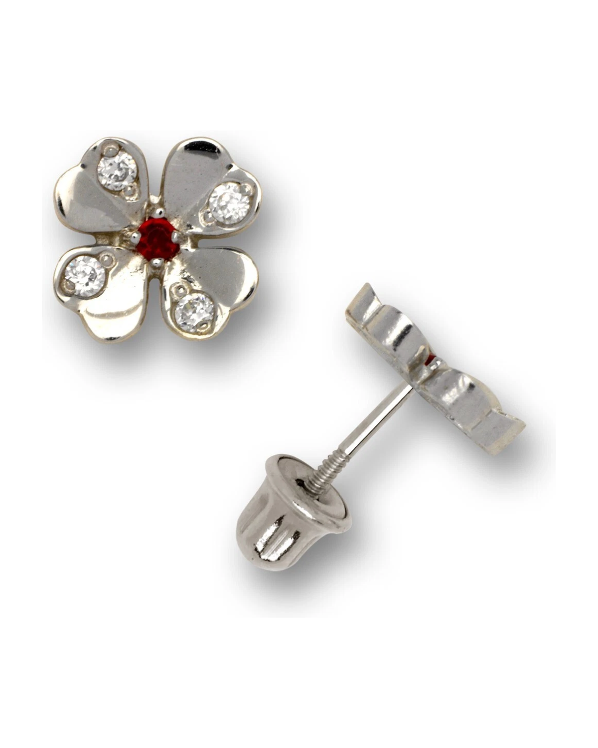 14K Yellow and White Gold Flower Stud Earrings with Screw Back