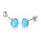 14K Yellow and White Gold Round Turquoise Stud Earrings with Screw Back