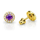 14K Yellow Gold Halo CZ Birthstone Stud Earrings with Screw Back