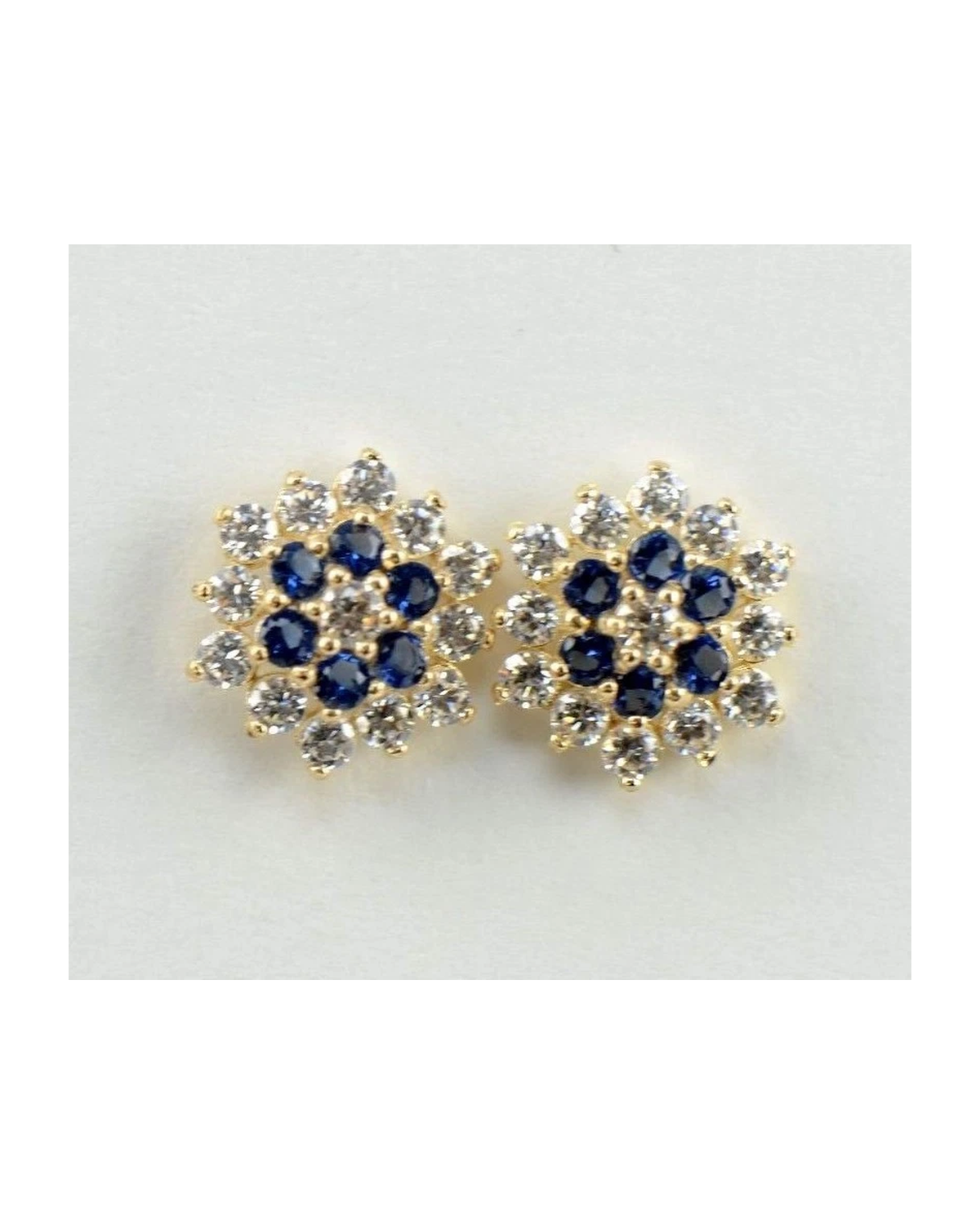 14K Yellow Gold Flower CZ Stud Earrings with Screw Back