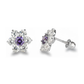 14K White Gold Flower CZ Stud Earrings with Screw Back