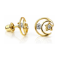 14K Yellow and White Gold Moon and Star CZ Stud Earrings with Screw Back