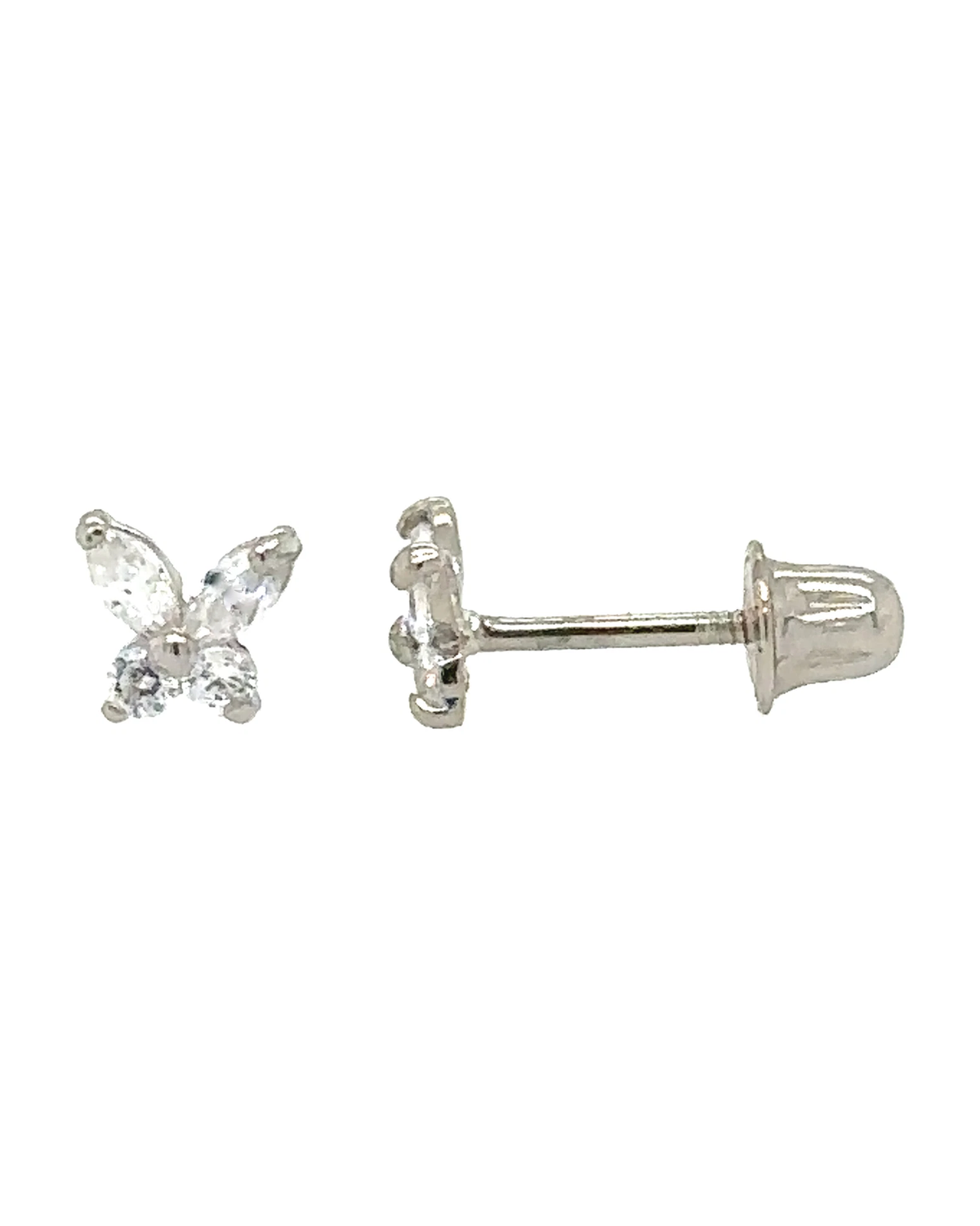 14K Yellow and White Gold Tiny Butterfly CZ Stud Earrings with Screw Back