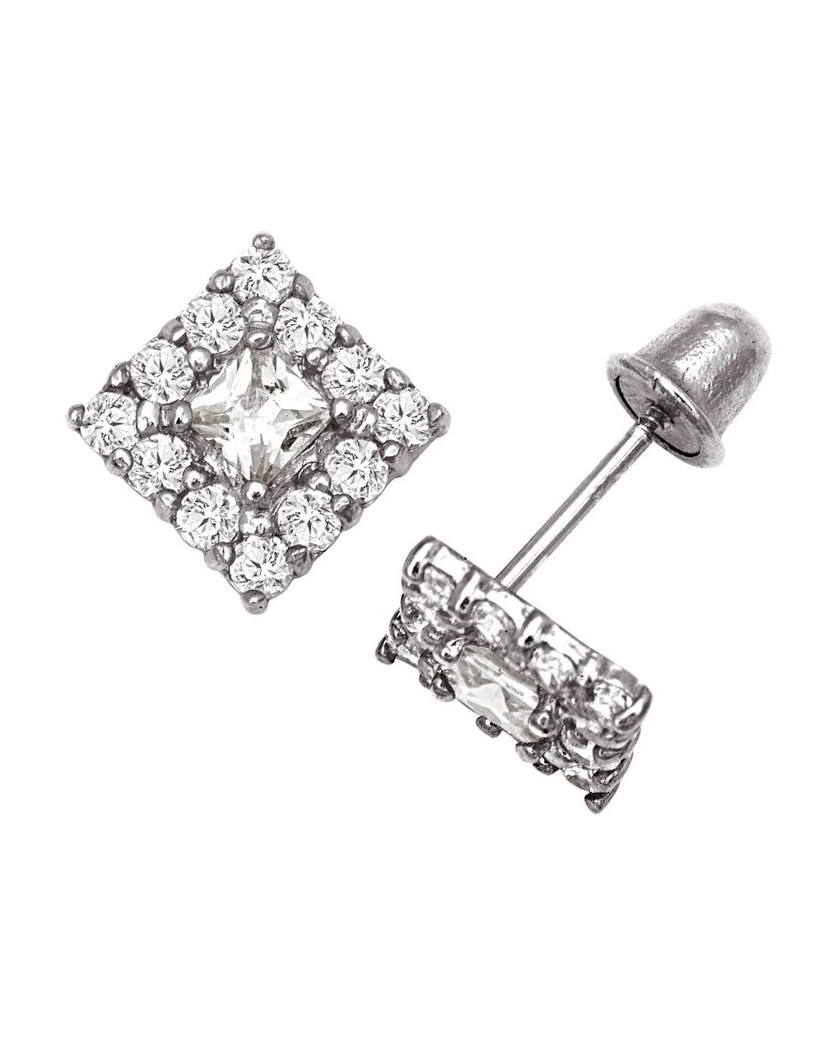 14K Yellow and White Gold CZ Birthstone Stud Earrings with Screw Back