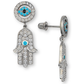 14K Yellow and White Gold Evil Eye Hamsa Dangle Earrings with Screw Back