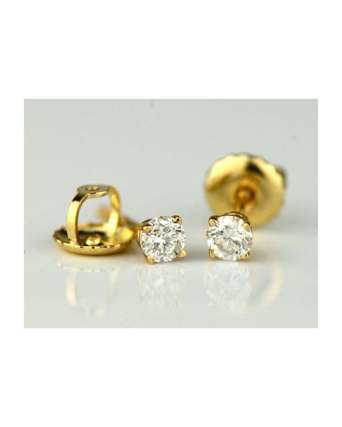 14K Yellow Gold Round Diamond Stud Earrings with Screw Back - 0.22 CT TW