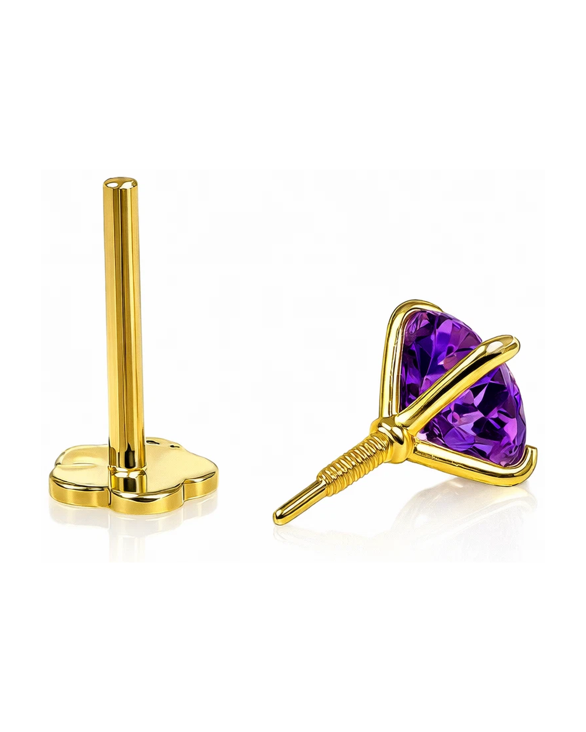 14K Yellow Gold CZ Birthstone Cartilage Barbell Earring with Screw Back - 2mm to 4mm
