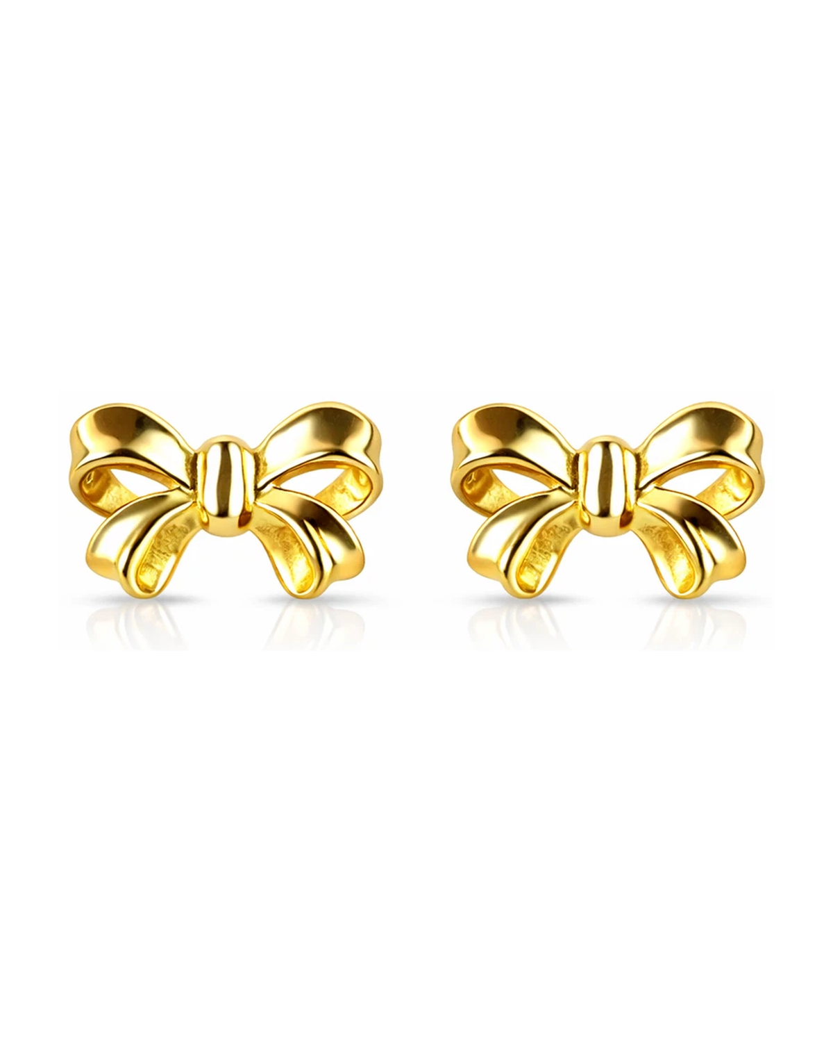 14K Yellow and White Gold Bow Tie Stud Earrings with Screw Back