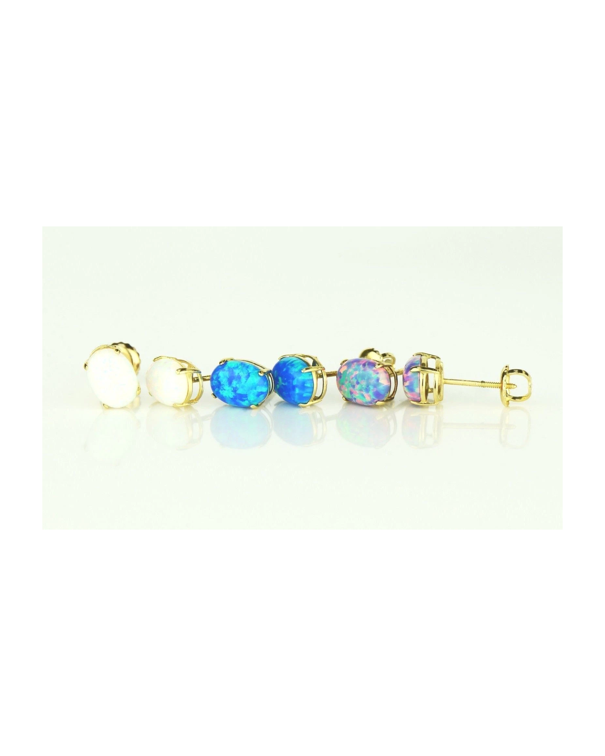 14K Yellow and White Gold Oval Opal Stud Earrings with Screw Back