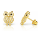 14K Yellow and White Gold Owl CZ Stud Earrings with Screw Back