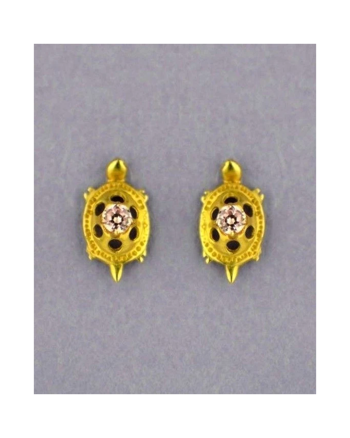 14K Yellow Gold Turtle CZ Stud Earrings with Screw Back
