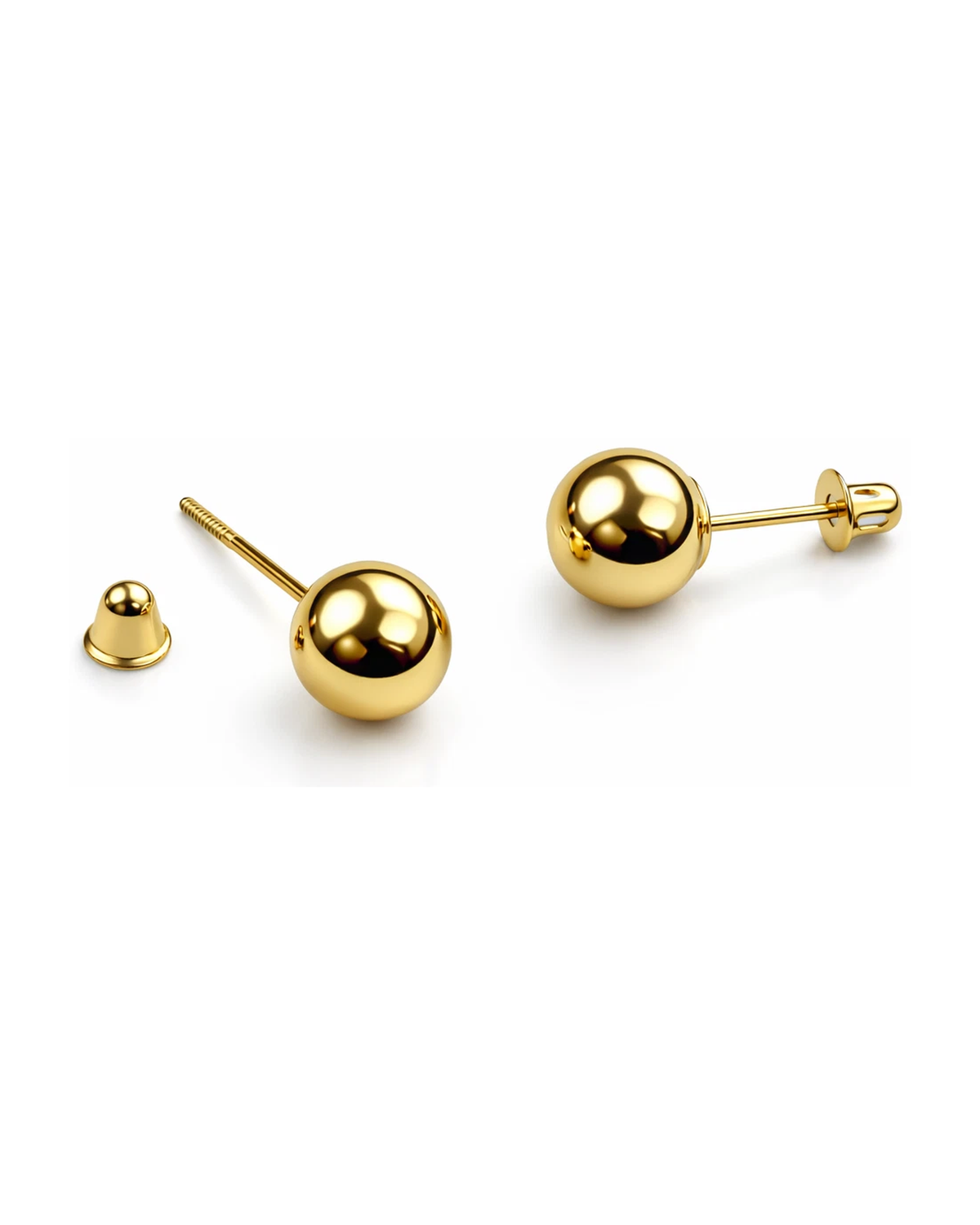 14K Yellow Gold Ball Stud Earrings with Screw Back - 4mm and 7mm