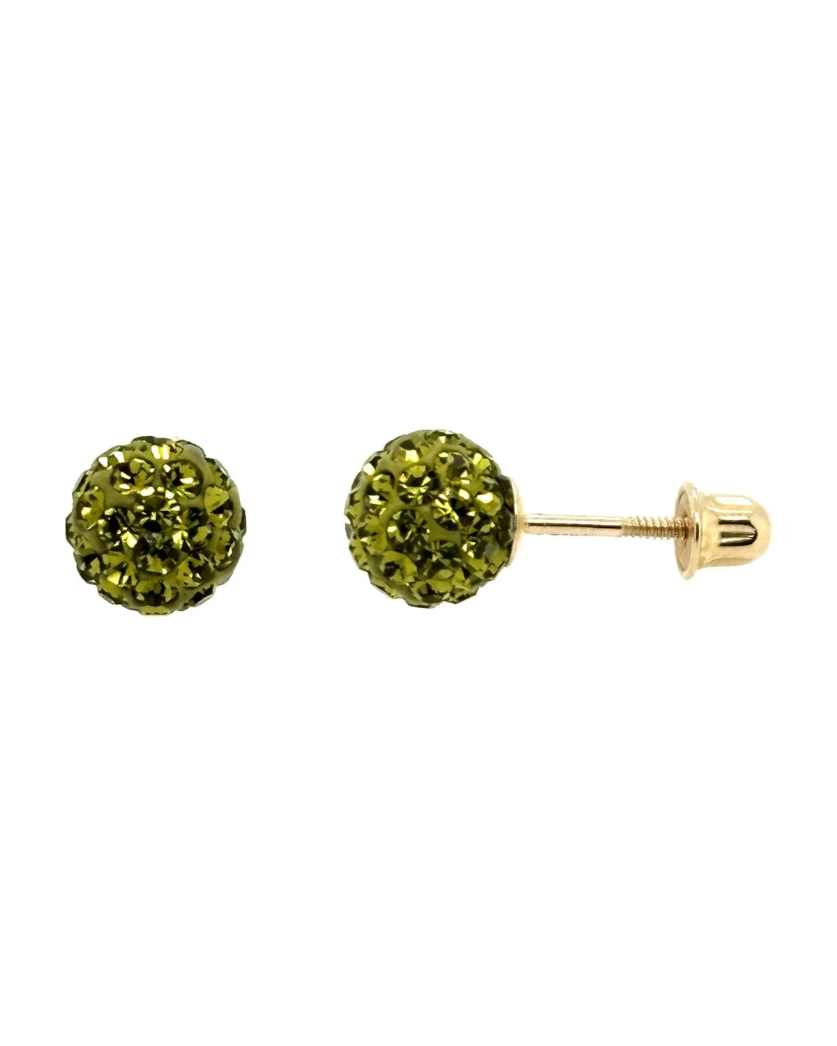 14K Yellow Gold Round Crystal Ball Stud Earrings with Screw Back - 10mm