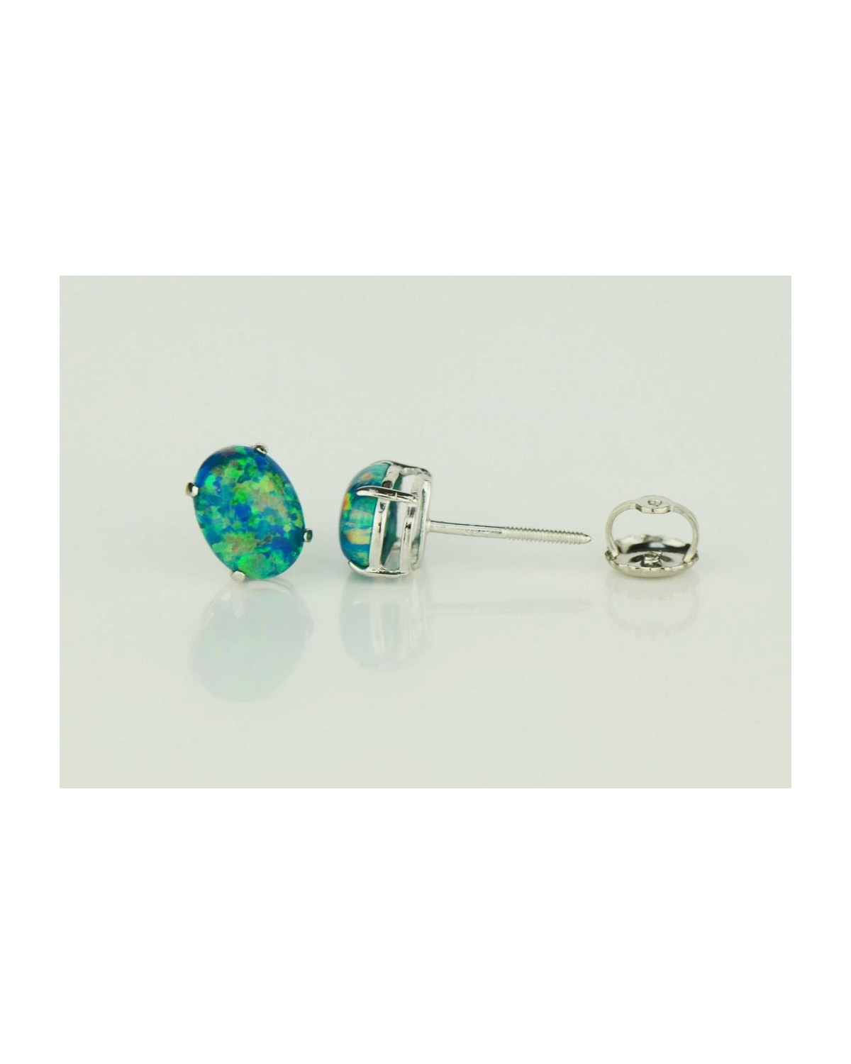 14K Yellow and White Gold Oval Opal Stud Earrings with Screw Back