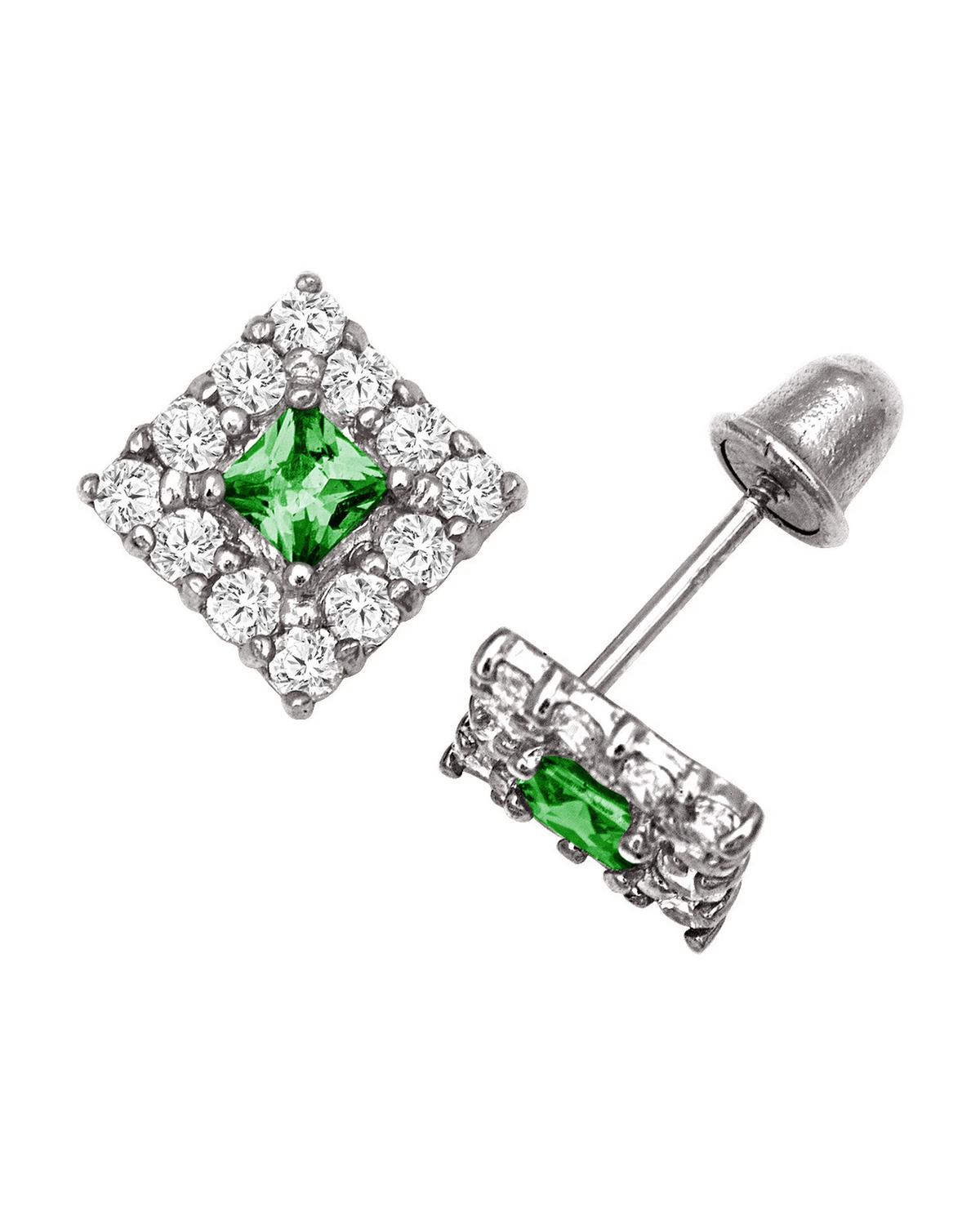 14K Yellow and White Gold CZ Birthstone Stud Earrings with Screw Back