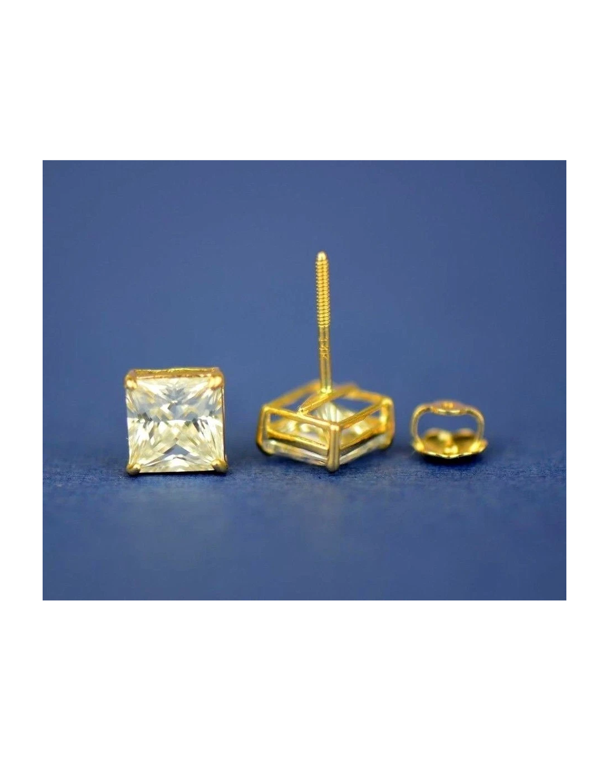14K Yellow Gold Square CZ Stud Earrings with Screw Back - 3x3mm to 10x10mm