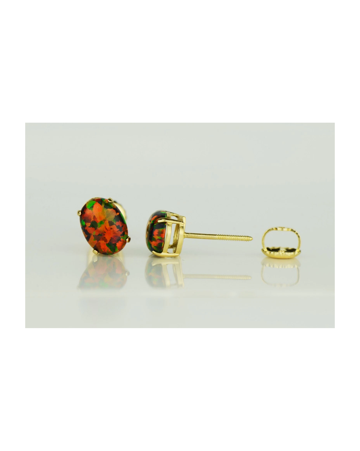 14K Yellow and White Gold Oval Opal Stud Earrings with Screw Back