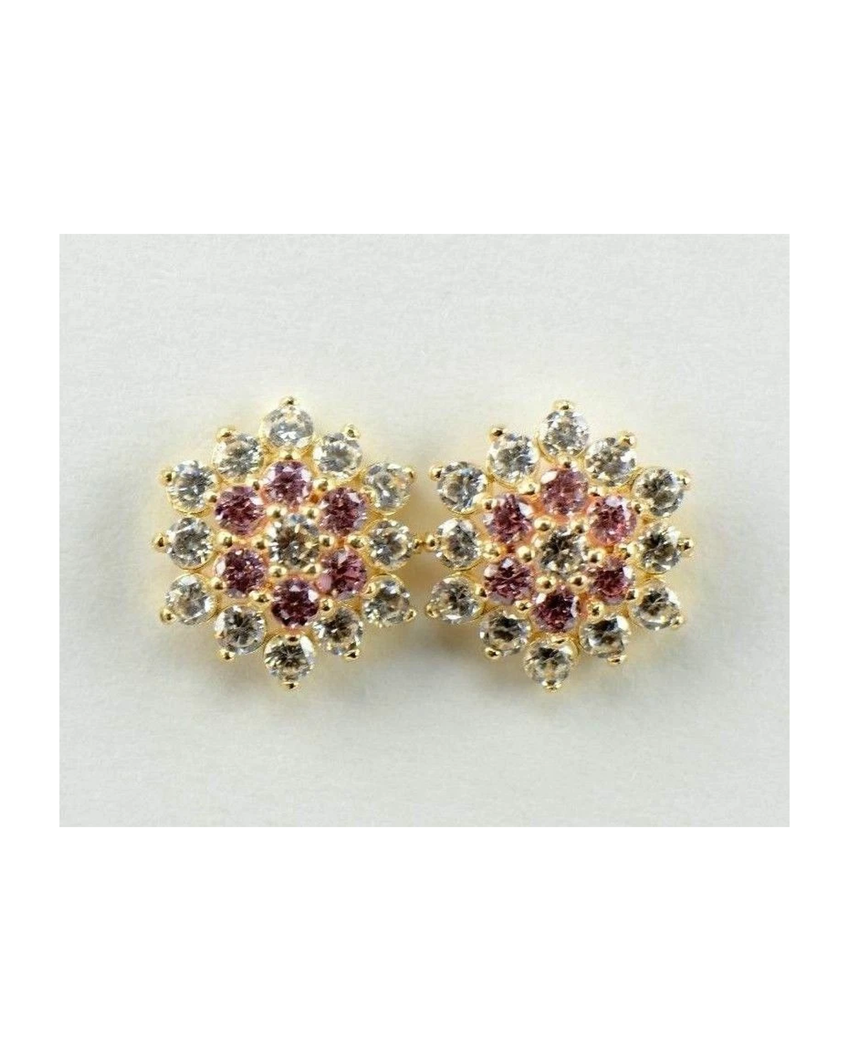 14K Yellow Gold Flower CZ Stud Earrings with Screw Back
