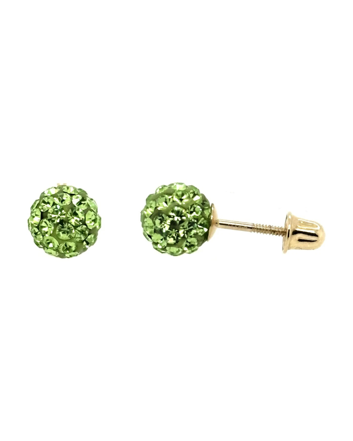 14K Yellow Gold Round Crystal Ball Stud Earrings with Screw Back - 10mm