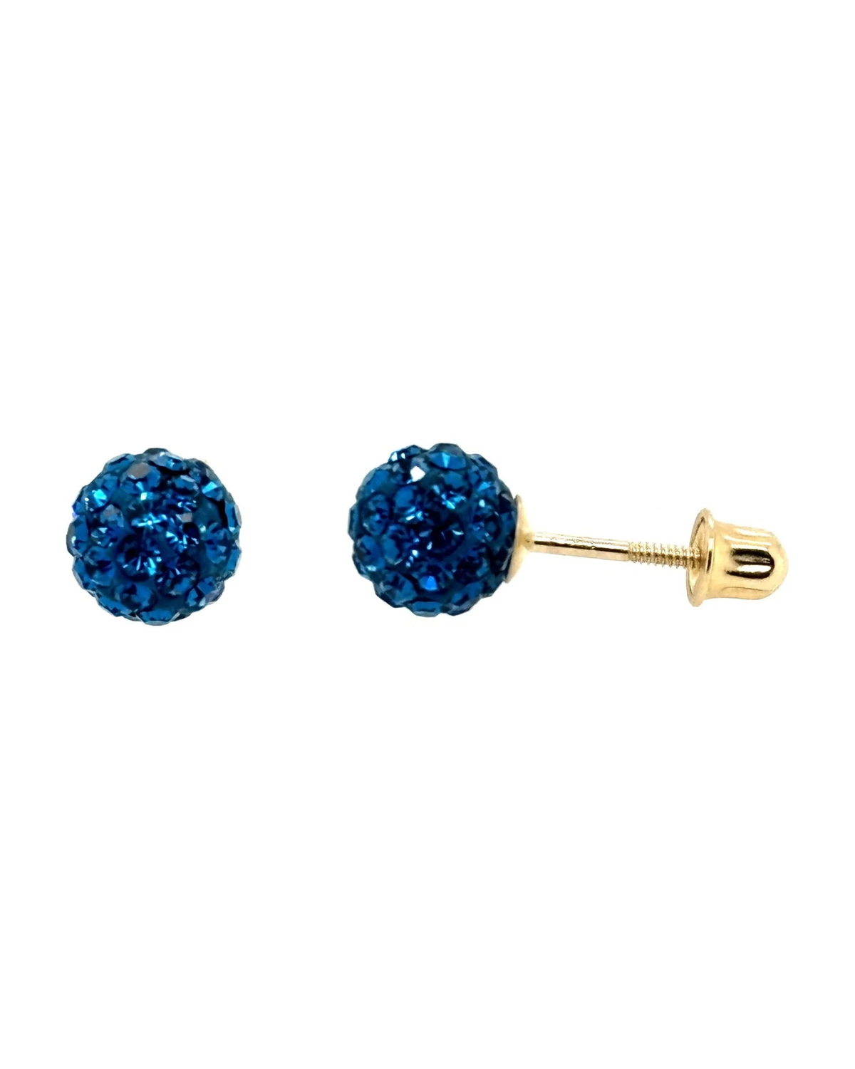 14K Yellow Gold Round Crystal Ball Stud Earrings with Screw Back - 10mm
