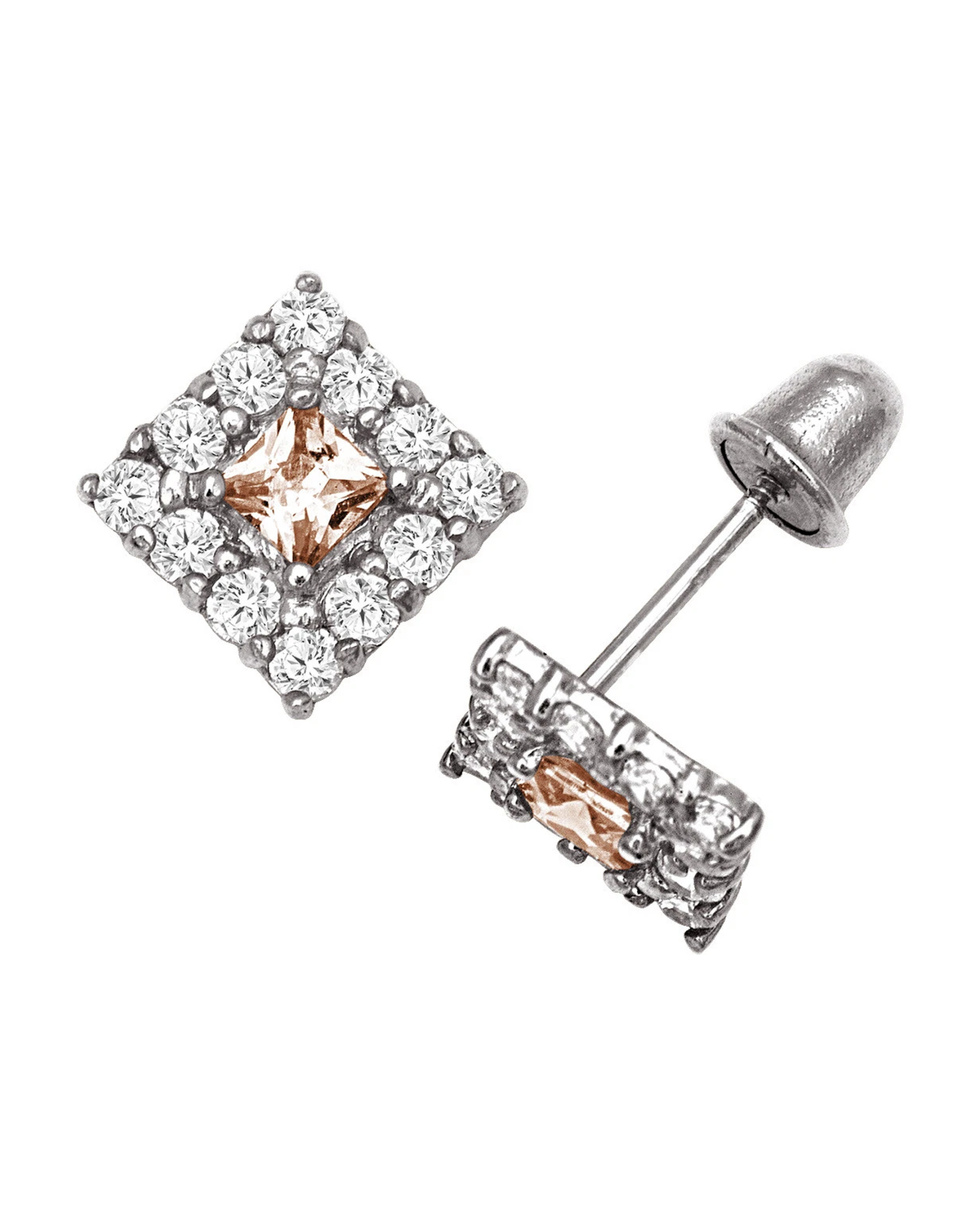 14K Yellow and White Gold CZ Birthstone Stud Earrings with Screw Back