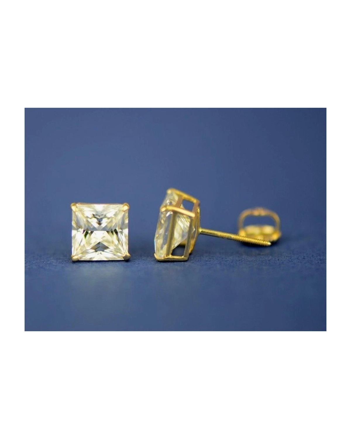 14K Yellow Gold Square CZ Stud Earrings with Screw Back - 3x3mm to 10x10mm