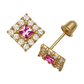 14K Yellow and White Gold CZ Birthstone Stud Earrings with Screw Back
