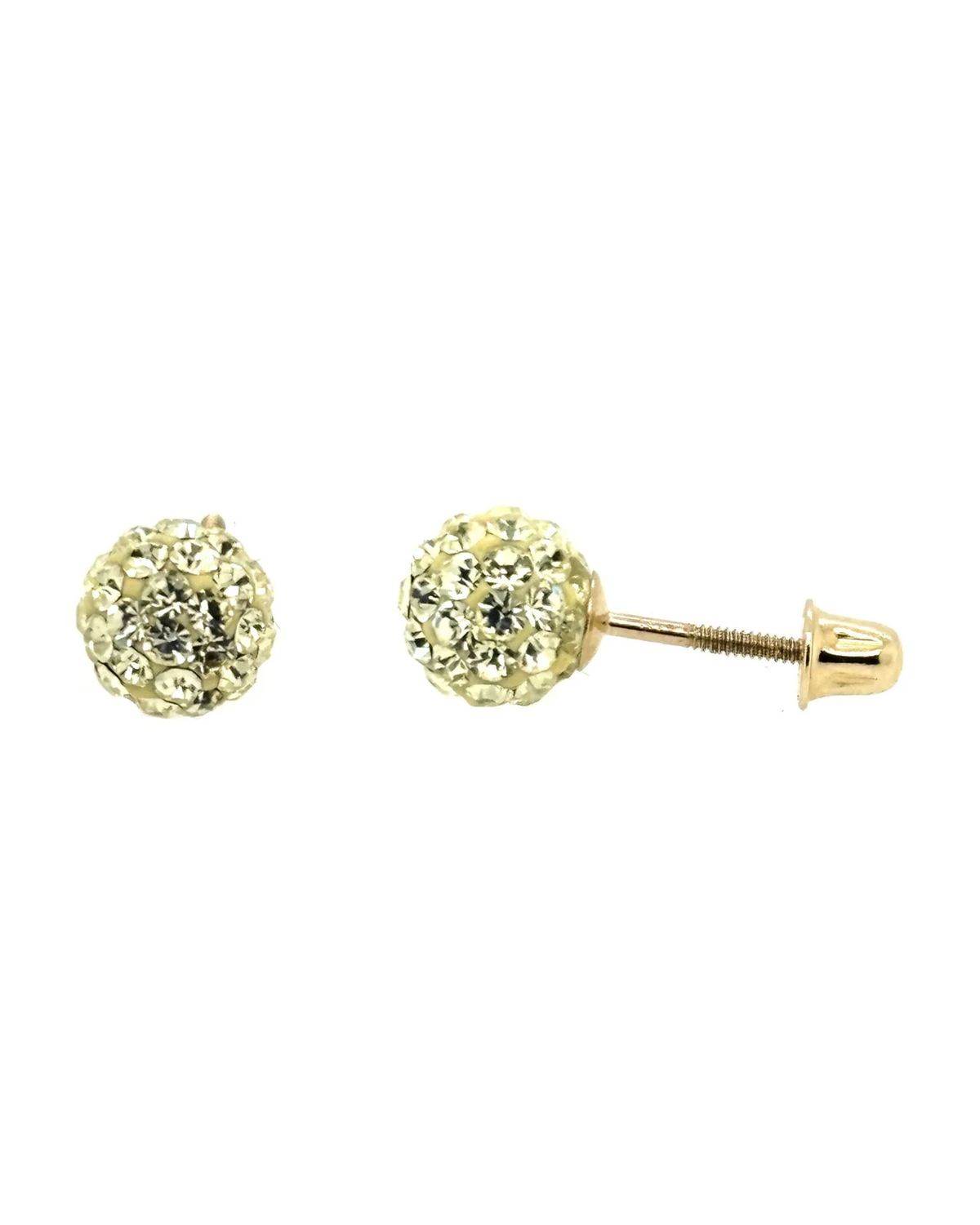 14K Yellow Gold Round Crystal Ball Stud Earrings with Screw Back - 10mm