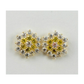 14K Yellow Gold Flower CZ Stud Earrings with Screw Back