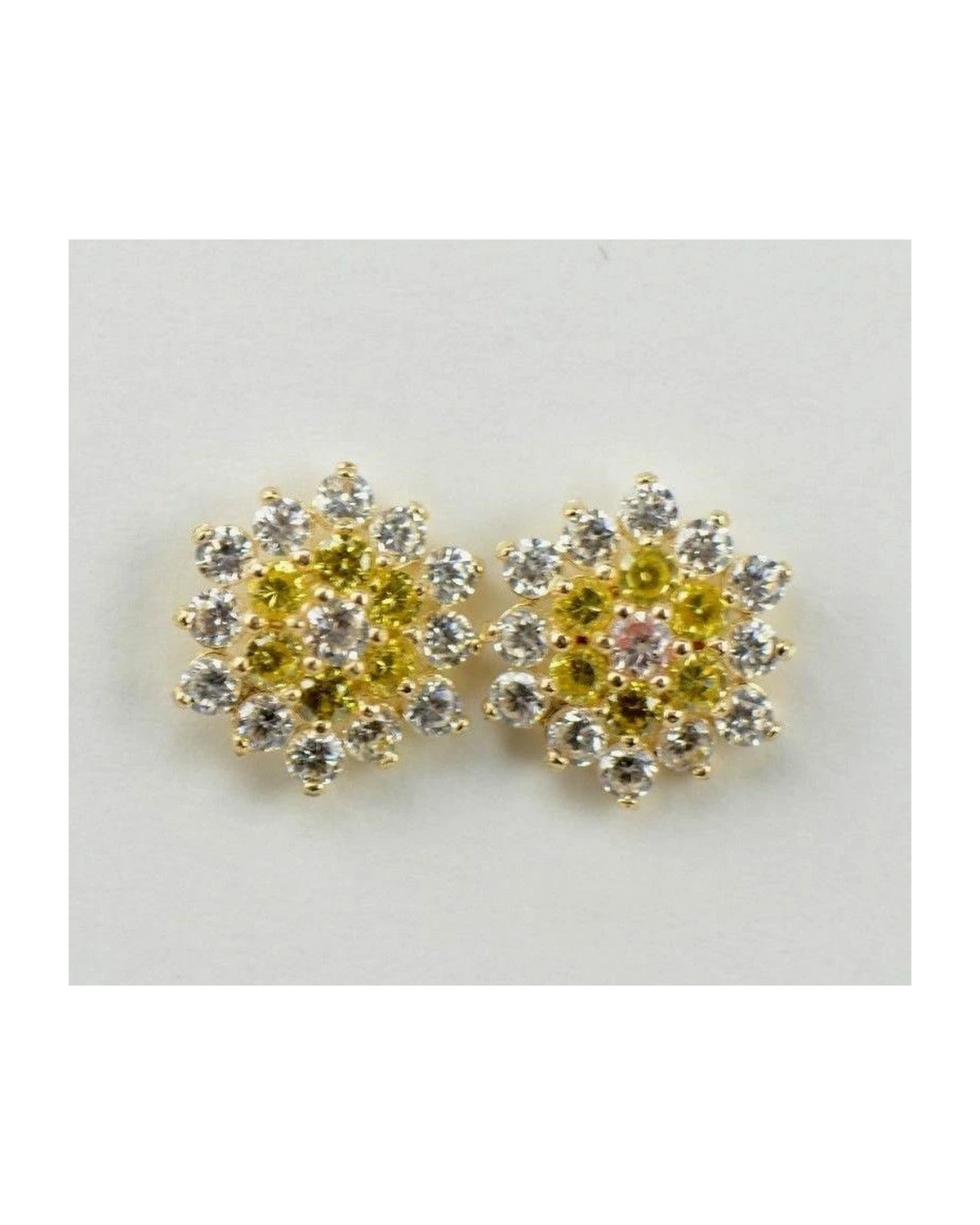 14K Yellow Gold Flower CZ Stud Earrings with Screw Back