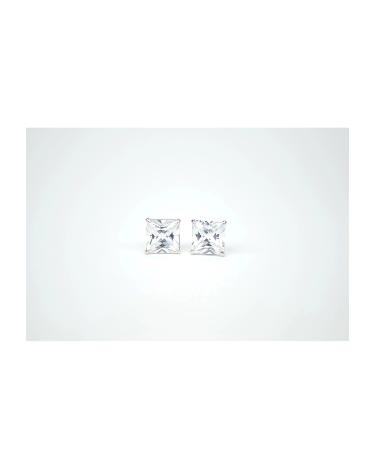 14K White Gold Square Princess Cut CZ Stud Earrings with Screw Back - 3mm to 7mm