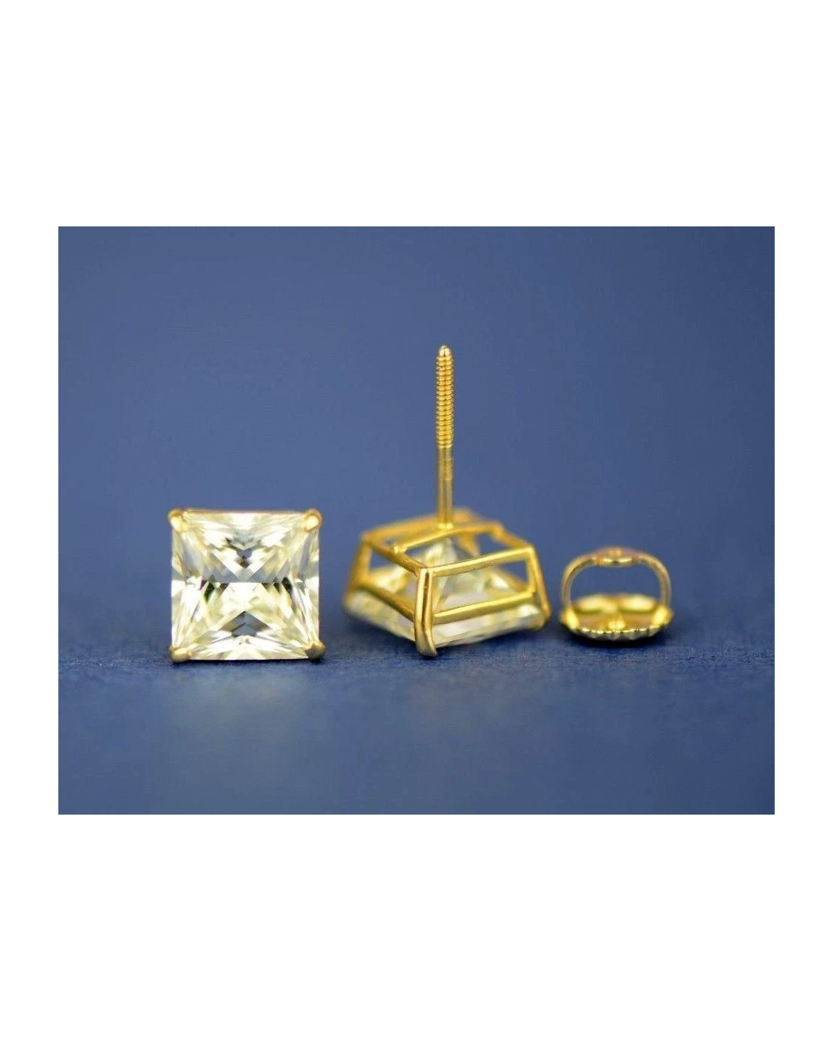 14K Yellow Gold Square CZ Stud Earrings with Screw Back - 3x3mm to 10x10mm