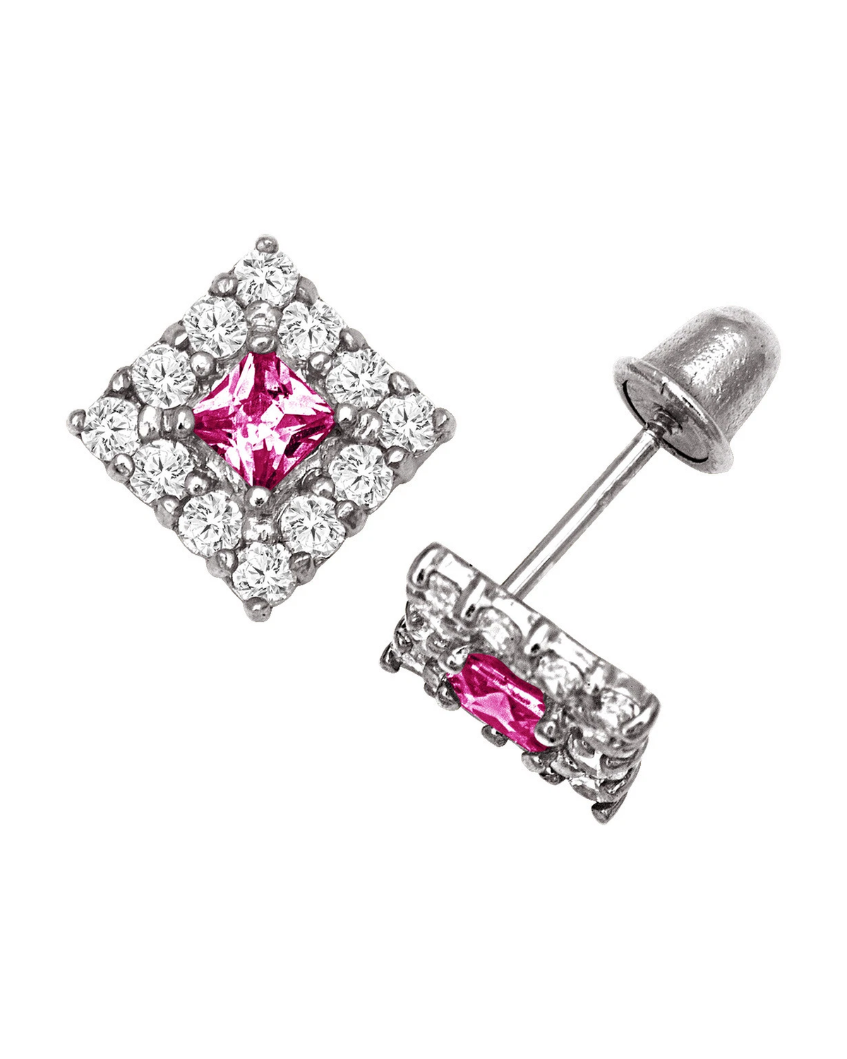 14K Yellow and White Gold CZ Birthstone Stud Earrings with Screw Back