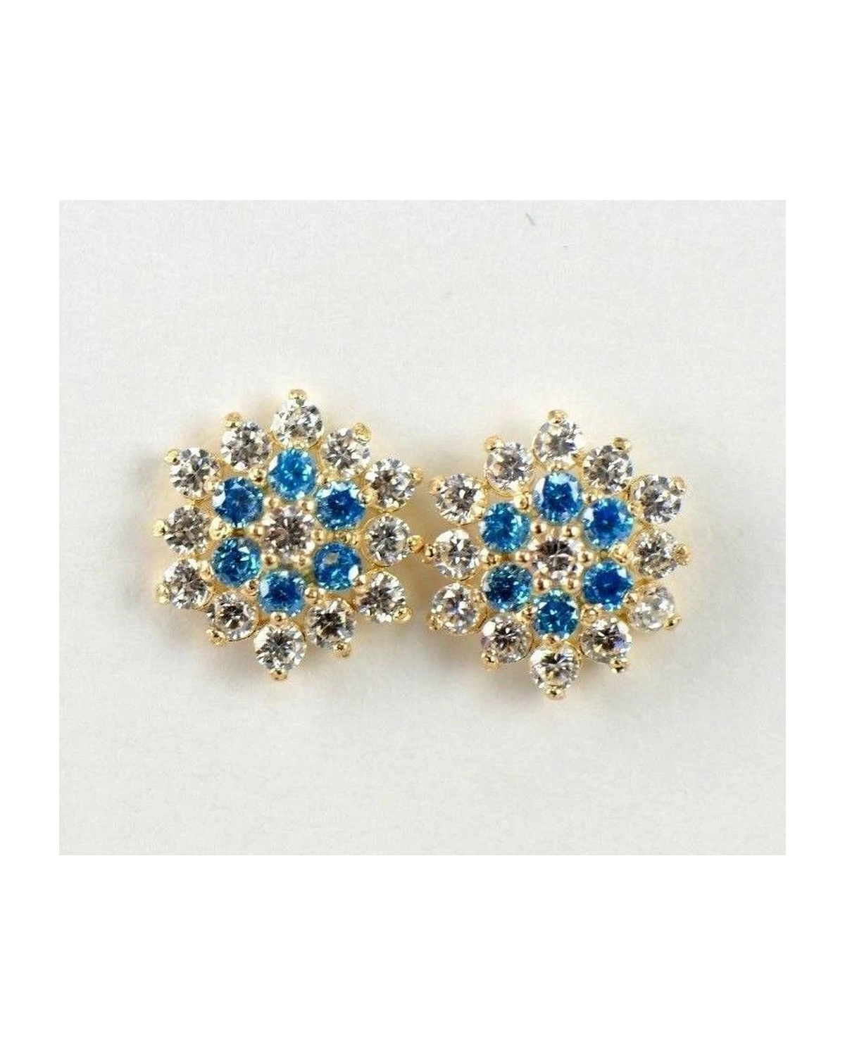14K Yellow Gold Flower CZ Stud Earrings with Screw Back