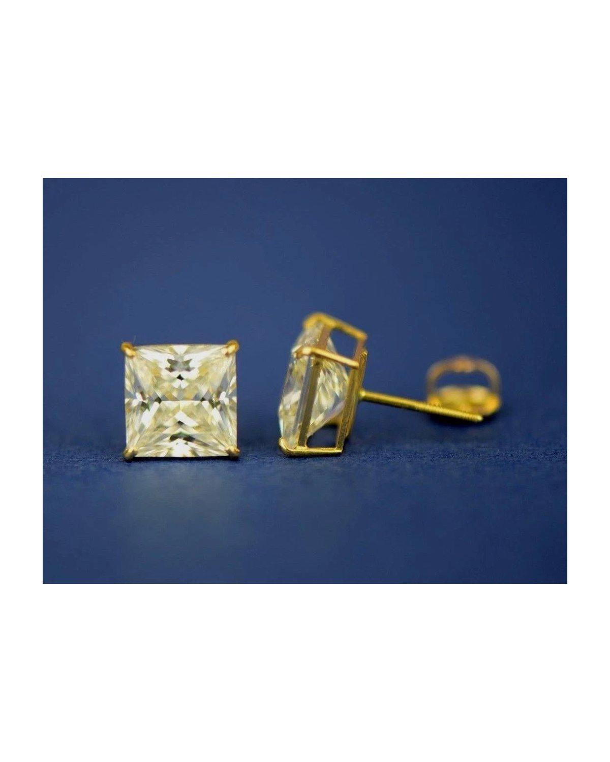 14K Yellow Gold Square CZ Stud Earrings with Screw Back - 3x3mm to 10x10mm
