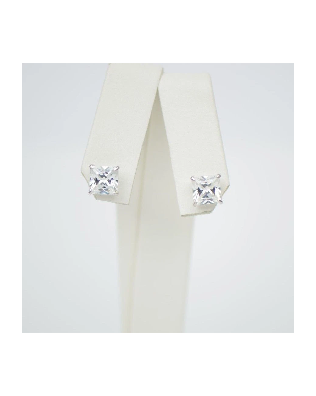 14K White Gold Square Princess Cut CZ Stud Earrings with Screw Back - 3mm to 7mm