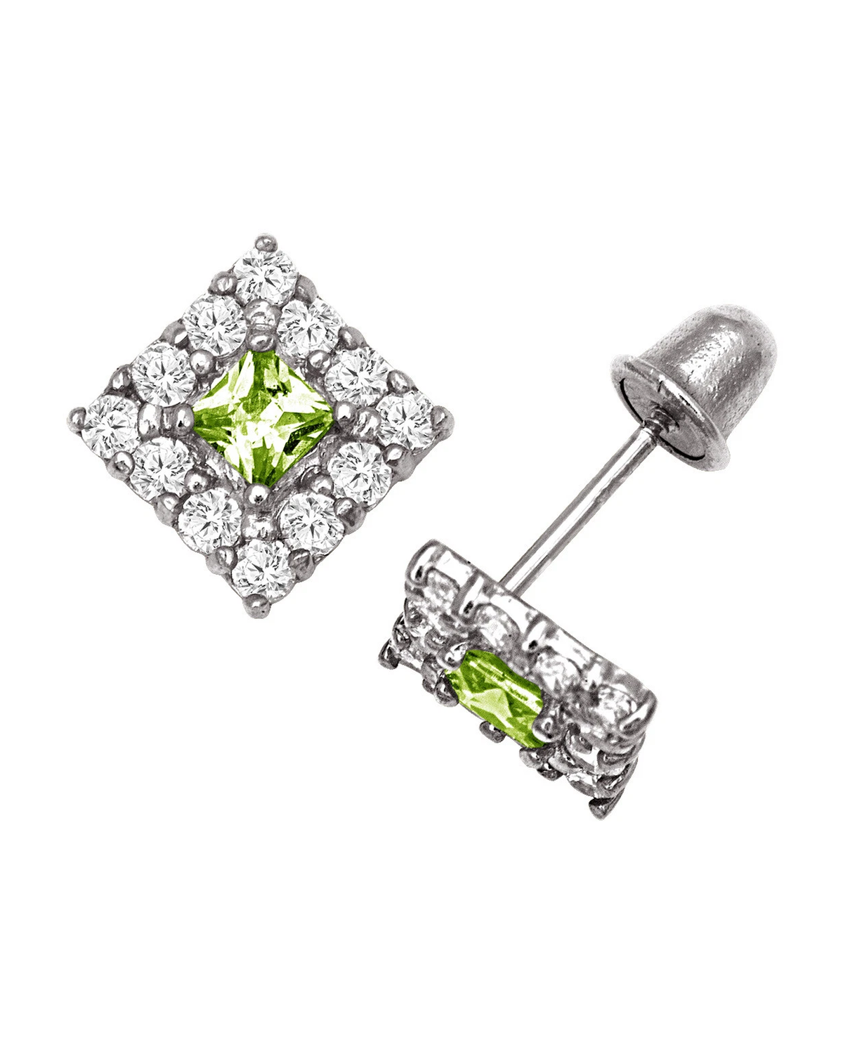 14K Yellow and White Gold CZ Birthstone Stud Earrings with Screw Back