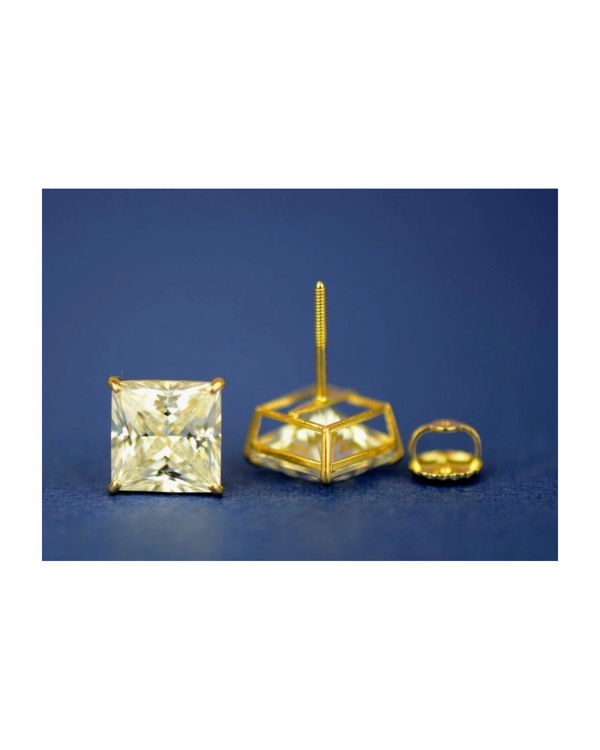 14K Yellow Gold Square CZ Stud Earrings with Screw Back - 3x3mm to 10x10mm